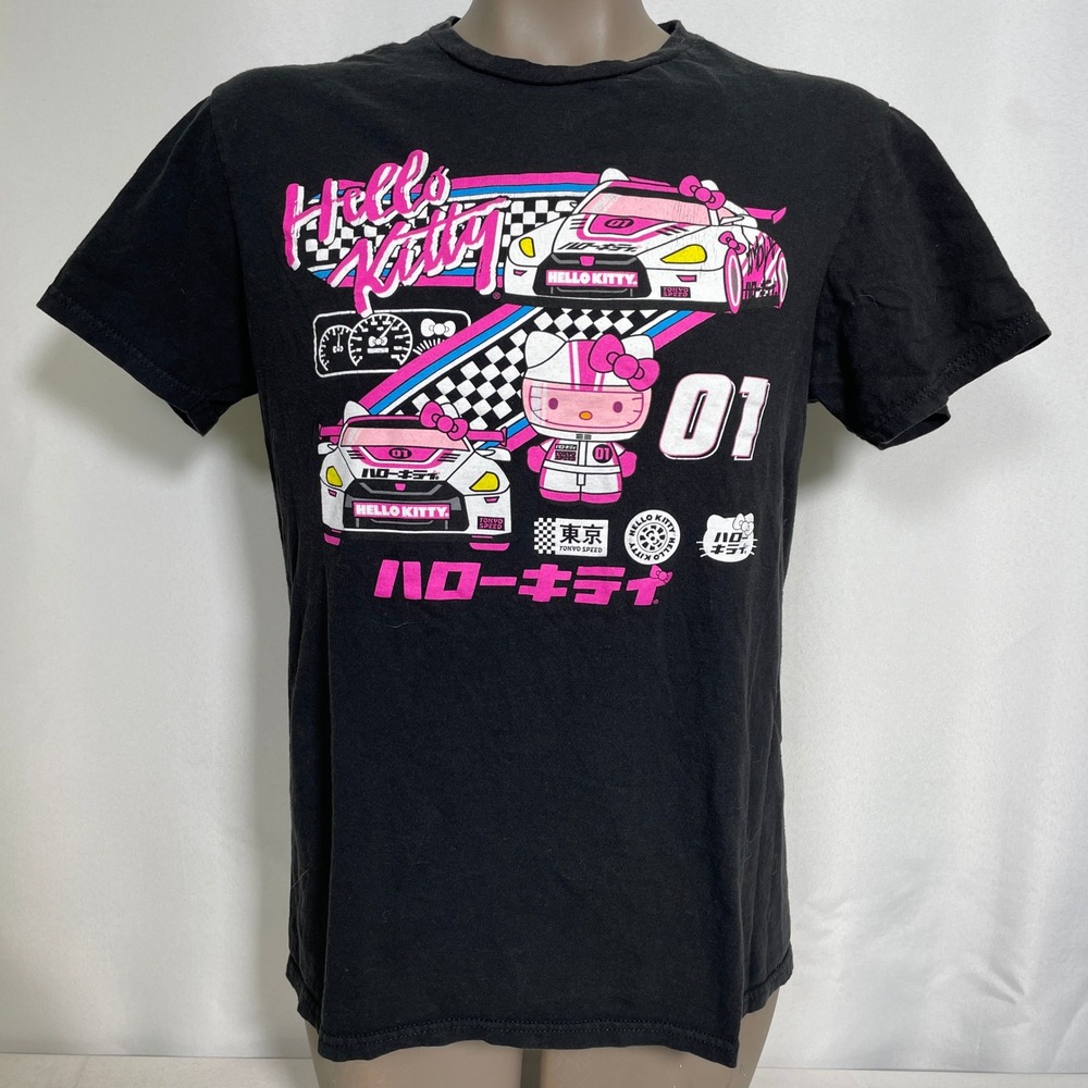 Hello Kitty Sanrio Racing JDM Tokyo Speed Black Pink T-Shirt Women's MEDIUM